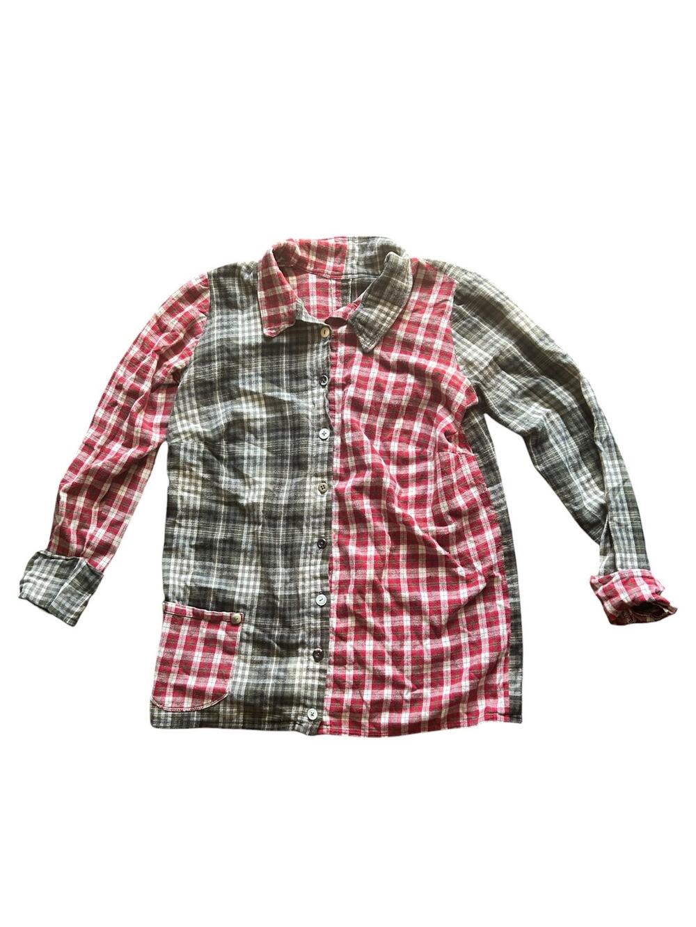 Women’s Mixed Patchwork Flannel Button Up Shirt Boho Grunge Eclectic Size Medium